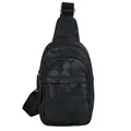 Borsa da petto da uomo in pelle mimetica nera con scomparti multipli con cerniera - Camouflage