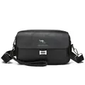 Bolso bandolera para hombre de cuero negro texturizado con correa ajustable y hebilla - Negro