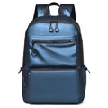 Waterproof navy blue business laptop backpack with smooth metallic finish and U-shaped zippers - Blue