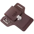 Braune zweilagige Leder Handy-Gürteltasche mit Metallschnalle und Gürtelschlaufe - Kartenfach-Stil / Braun