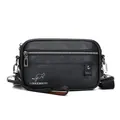 Bolso bandolera horizontal de cuero negro para hombre con logo de canguro y correa - Negro