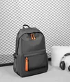 Waterproof dark grey Oxford backpack with contrasting orange zipper pulls and large capacity - Gray