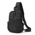 Zaino monospalla nero da uomo con porta USB e nylon impermeabile ad alta resistenza - Nero