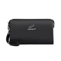 Herren Clutch Handtasche aus schwarzem Leder mit Handschlaufe und Reißverschluss - Schwarz