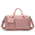 Vista frontale della borsa da viaggio in nylon rosa con tasche multiple e tracolla rimovibile - Rosa
