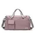 Dettaglio della borsa da viaggio in nylon rosa antico con manici grigi e cerniere resistenti - Viola Chiaro