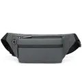 Riñonera impermeable gris oscuro para hombre con dos bolsillos de cremallera y puerto de audio - Gris