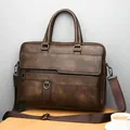 Vintage braune Herren Aktentasche aus Leder mit Handgriffen und verstellbarem Gurt - Dunkelbraun Ohne Logo