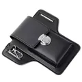 Waterproof leather phone waist bag with metal buckle and key clip for outdoor work - Cigarette Pouch Style / Black