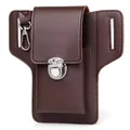 Dunkelbraune Leder-Gürteltasche mit Metallschnalle und Gürtelschlaufen für Herren - Zigarettentaschen-Stil / Braun