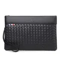 Classic black woven texture men's clutch bag with leather wrist strap and logo - Black
