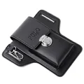 Vertikale schwarze Leder Handy-Gürteltasche mit POLO-Logo und Metall-Karabinerhaken - Zigarettentaschen-Stil / Schwarz