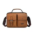Vintage braune Herren Umhängetasche aus PU-Leder mit Tragegriff und verstellbarem Gurt - Khaki