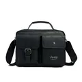 Vielseitige schwarze Leder Herrentasche mit Klappentaschen und verstellbarem Gurt - Schwarz