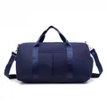 Front view of large blue waterproof gym bag with reinforced handles and gold zippers - Dark Blue