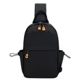 Mens black functional crossbody chest bag with orange zipper pullers and side drawstring pockets - Black