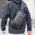 Men's dark grey anti-theft sling bag with brown trim and secure combination lock - Grey Gold Style 07