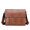 Brown leather messenger bag with flap closure and H metal buckle in casual style - Tan