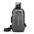 Grey waterproof men's crossbody bag with anti-theft combination lock and USB port - Gray
