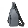 Waterproof grey men's crossbody chest bag with adjustable shoulder strap and front zipper - Gray
