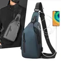 Waterproof large capacity crossbody chest bag with USB charging port and headphone jack - Blue