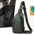 Waterproof men's crossbody bag with USB charging port and multi-compartment design - Green