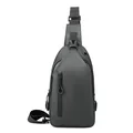 Modern black men's chest bag in waterproof fabric with adjustable strap and USB port - Gray