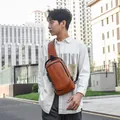 Sac de poitrine vintage marron pour homme avec serrure antivol et port de charge USB - Brun Clair (Sans Étiquette)