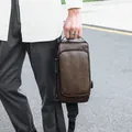 Sac de poitrine vintage marron pour homme avec serrure de sécurité et port USB - Brun (Sans Étiquette)