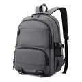 Deep grey minimalist business travel backpack with multi-layer zipper and side mesh pockets - Gray