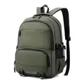 Large olive green outdoor travel backpack with multi-pocket design and buckle straps - Green