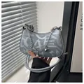 Light gray underarm bag with decorative letters and silver chain star pendants - Blue