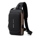 Sac de poitrine étanche pour hommes avec port USB et design multi-poches élégant - Brun Foncé