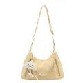 Minimalistische cremefarbene Hobo-Tasche aus Nylon mit Perlenkette und Wolken-Anhänger - Ohne Anhänger / Gelb