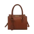Sac à main en cuir marron pour femme avec logo doré et bandoulière réglable pratique - Marron (Sans Pendentif)