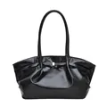 Glänzende schwarze Shopper-Tasche aus Lackleder mit Goldschnalle und großem Stauraum - Schwarz