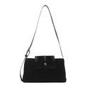 Bolso de hombro minimalista en ante negro con correa ajustable y hebilla de metal plateado - Negro