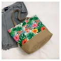 Canvas draagtas met tropische bloemenprint en patchwork van jute - Stijl 1