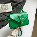 Minimalist green small square crossbody bag with gold U-buckle and top handle - Green