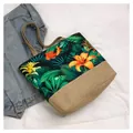 Canvas tote bag with tropical palm leaf pattern and natural jute handles for women - Style 5