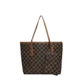 Classic monogram tote bag with matching pouch in brown and black leather finish - Coffee