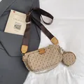 Borsa a tracolla vintage beige con mini portamonete e tracolla in nylon marrone - Cachi chiaro