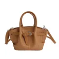 Brown woven texture bucket bag with dual handles and detachable shoulder strap for women - Khaki