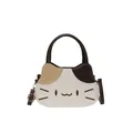 Handtasche in Katzenform aus Leder mit Patchwork-Design und abnehmbarem Schultergurt - Braun