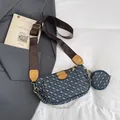 Navy floral square shoulder bag with geometric print and matching round coin purse - Blue