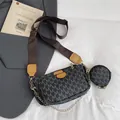 Borsa a tracolla 3 pezzi nera con monogramma, cinturino largo e catena dorata - Nero