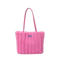 Sac fourre-tout en fausse fourrure rose vif avec broderie Fashion Girl et bretelles - Rose rouge