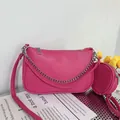 Magenta crossbody bag set with round coin purse and elegant silver chain strap - Rose Red