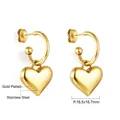 Boucles d'oreilles cœur dorées en acier inoxydable avec fermoir anneau élégant - Boucles d'Oreilles Créoles Pendentif Cœur 3D Doré (EA554001G)