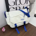 Minimalist blue and white Japanese workwear style crossbody bag with nylon fabric - White